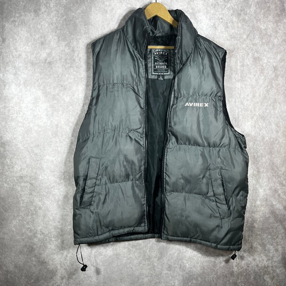 Avirex Puffer Vest Mens Large Gray Zip Up Insulated Outdoor Streetwear Hip Hop